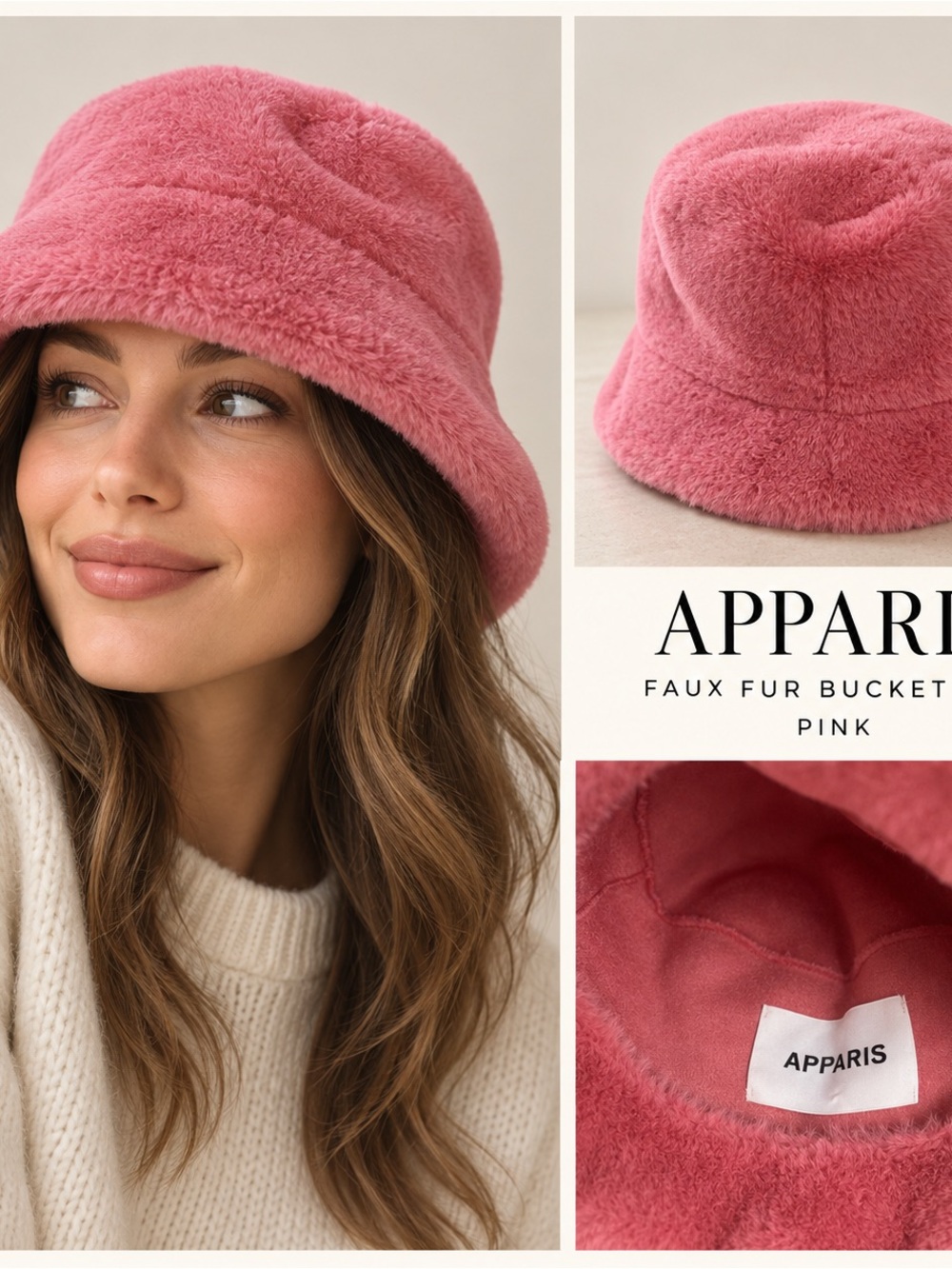 Apparis Rose Pink Faux Fur Bucket Hat